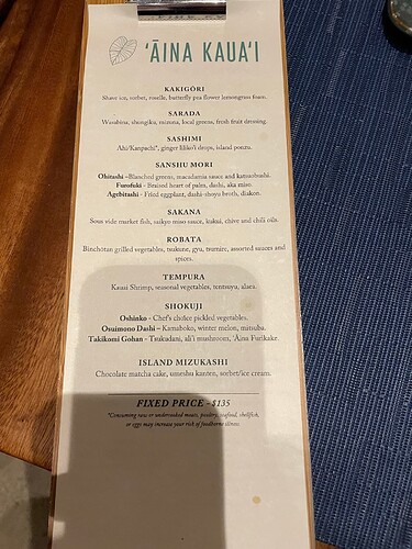 Aina Kauai Food Menu