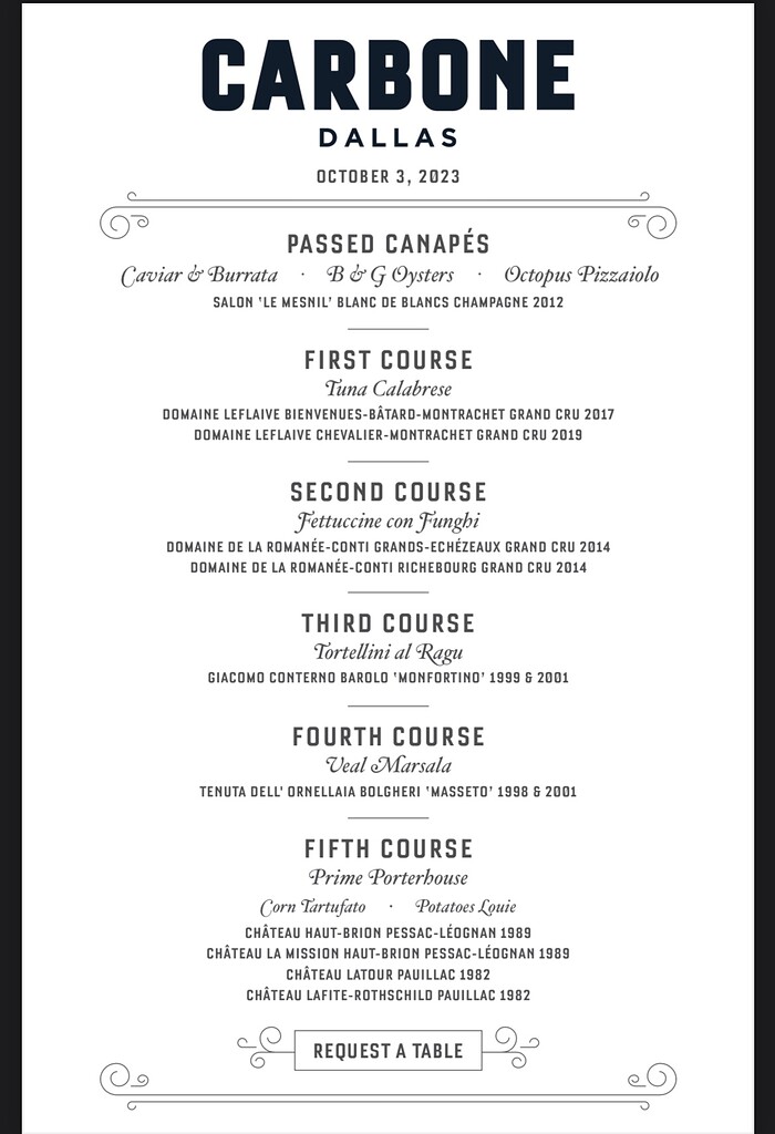 I have never seen a wine dinner menu and pairings like this. Almost too ...