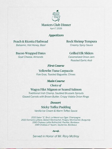 Masters Club Dinner Menu w/ Wines - WINE TALK - WineBerserkers