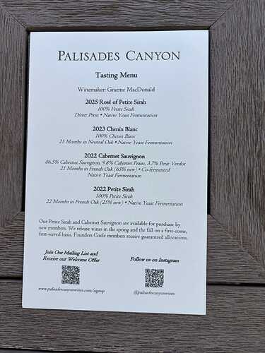 Palisades Menu
