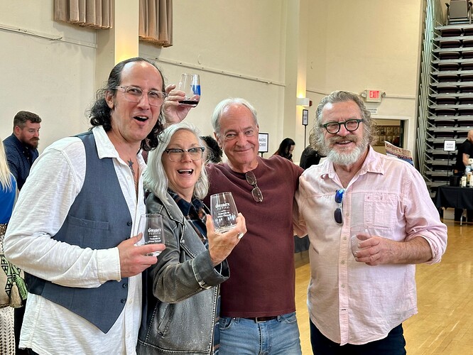 Garagiste 3 - Ronny Joe Grooms and Nora Murphy of KSVY FM & Sonoma TV with Garagiste founders Doug Minnick and Stewart McLennan