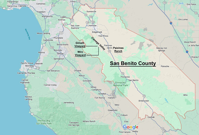 San Benito County - Google Maps for July 2025 trip