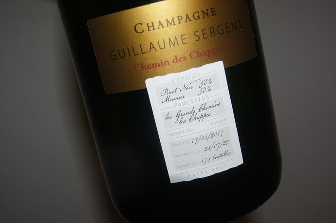 Champagne Guilaume Sergent Le Chemin de Chappees  B.O. Vendange2016