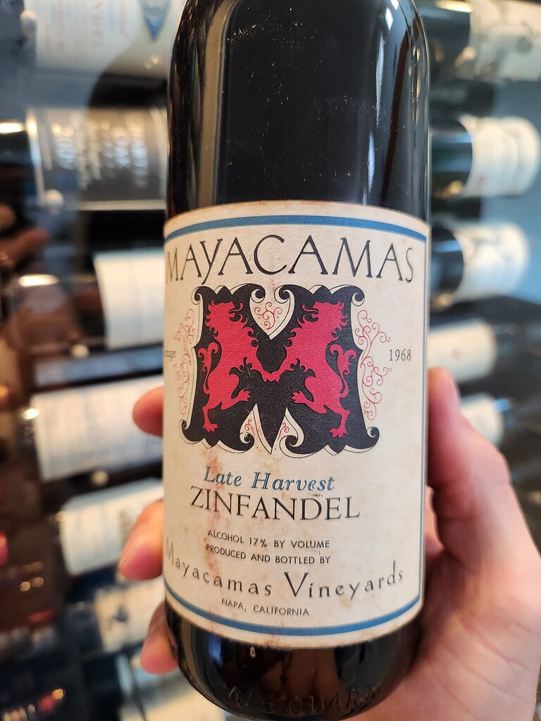 TN: 1968 Mayacamas Late Harvest Zinfandel. The Best Wine I've Ever