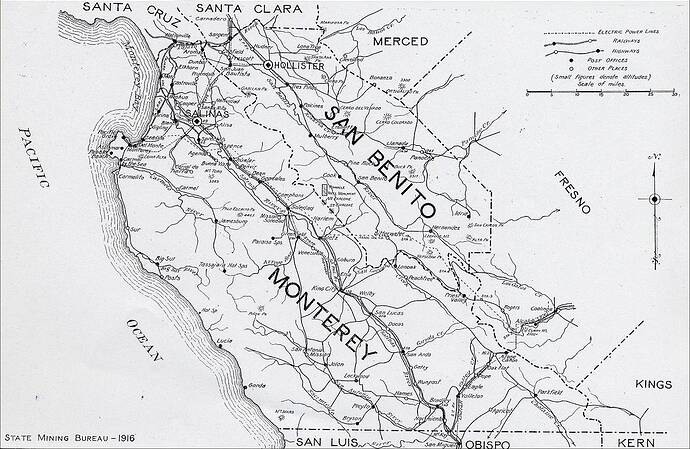 1916 San Benito County Map CA Mineral Production