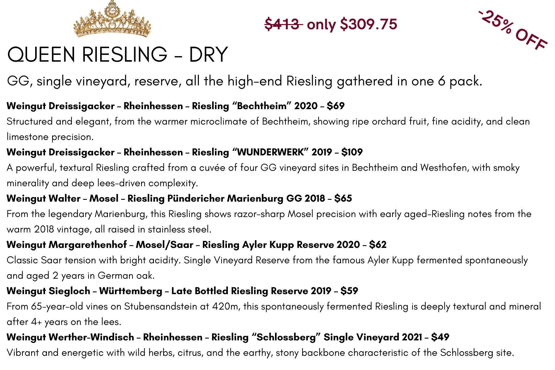 Offer 1. Queen Riesling Dry 25%