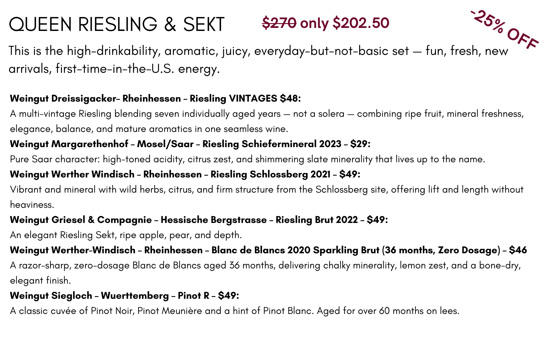 Offer 7 Queen Riesling & Sekt