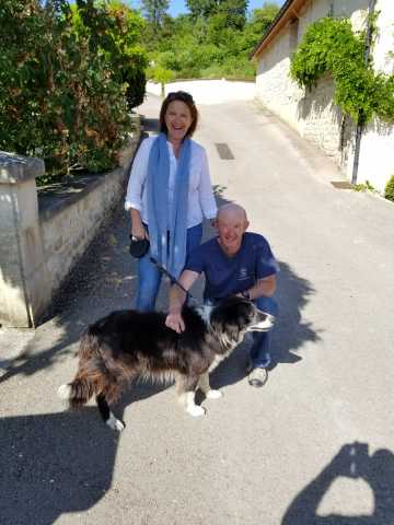 Bertrand, his wife and their dog ready to go on a late Friday walk.jpg