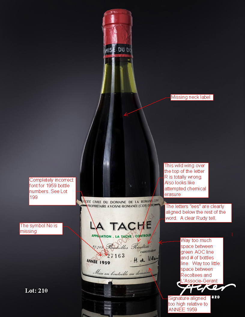 Acker Lot 210 -- Clearly counterfeit 1959 La Tache.png
